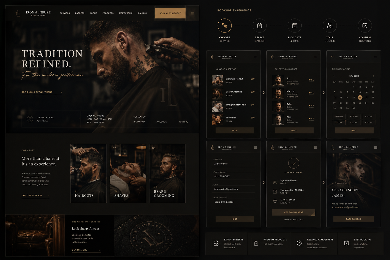 High-contrast website concept marked for redesign.