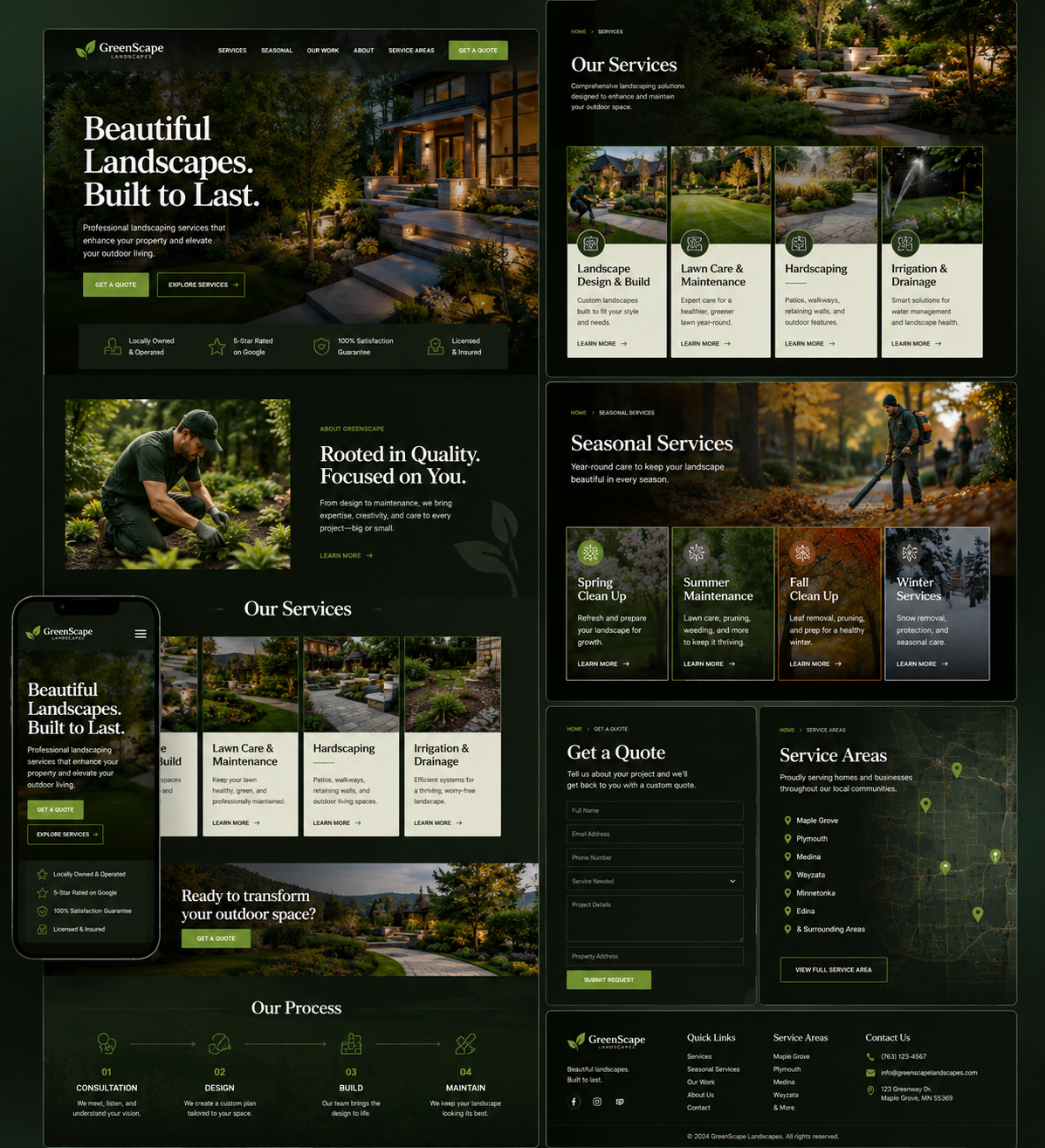 Custom landscaping website design for GreenScape.