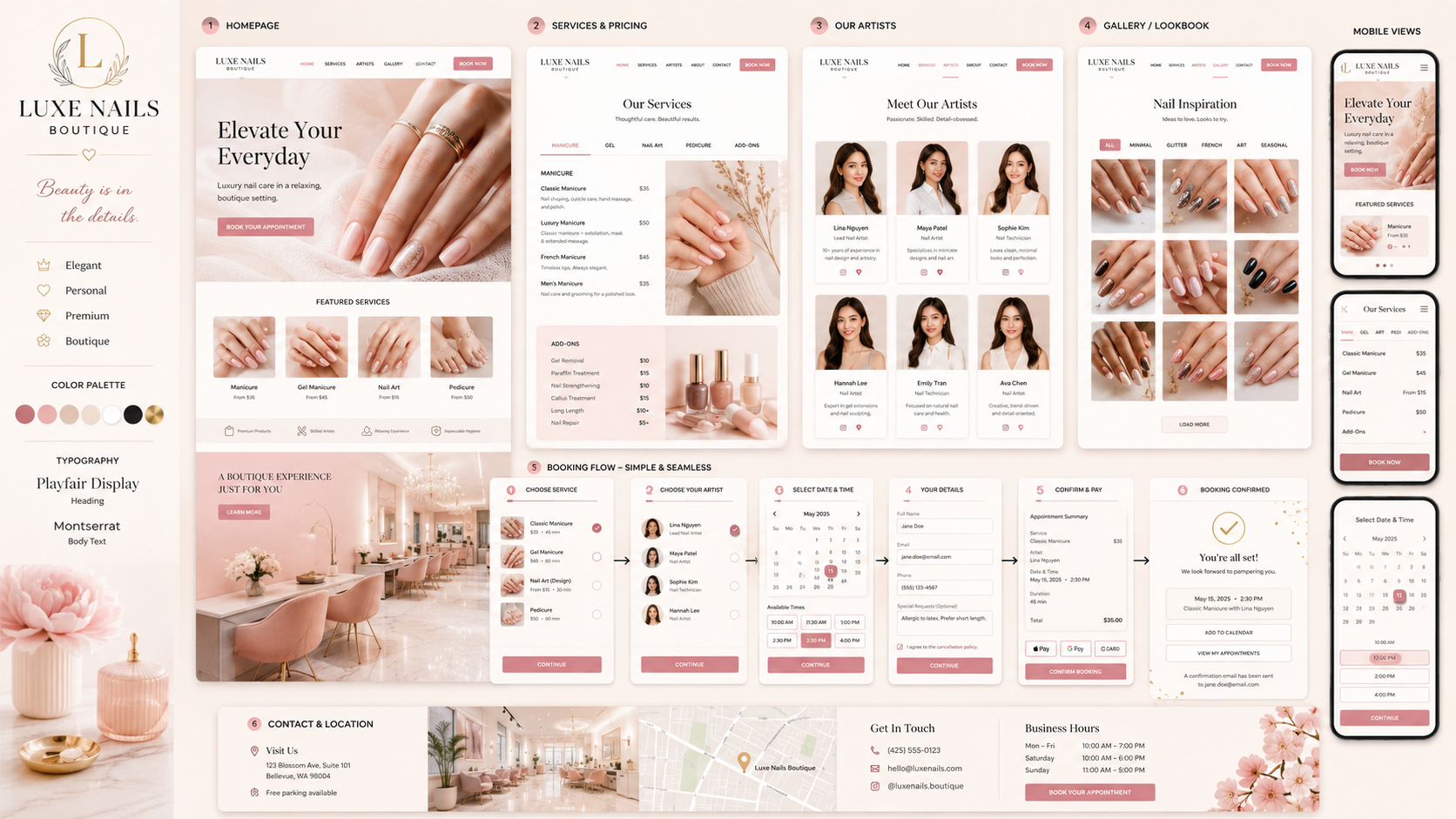 Nail salon website design for Luxe Nails.