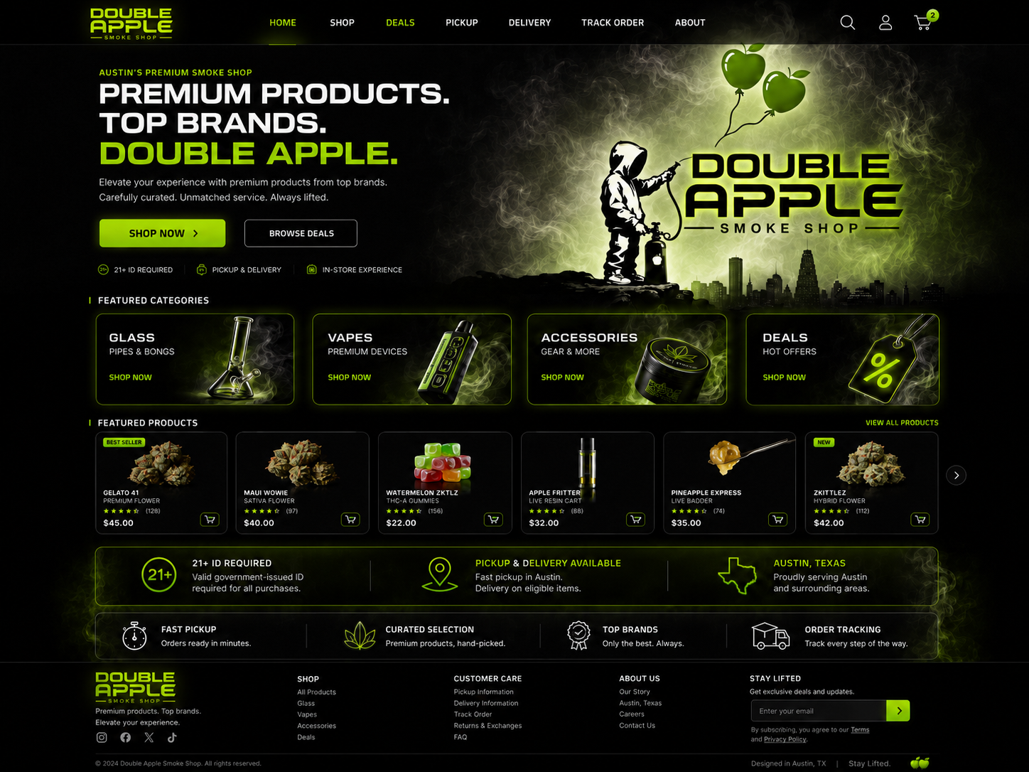Smoke shop website design for Double Apple storefront.